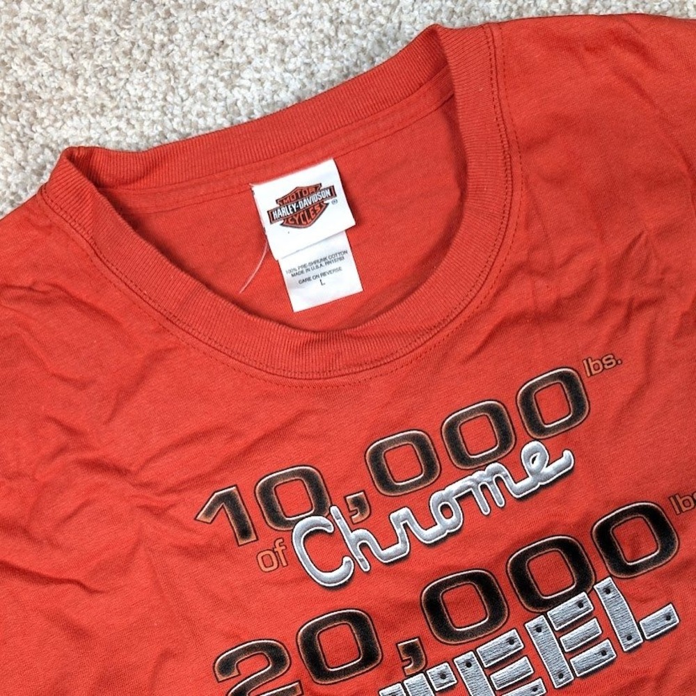 Harley Davidson Mens 10000 of Chrome 20000 of Steel Fat Hog T Shirt Large Orange